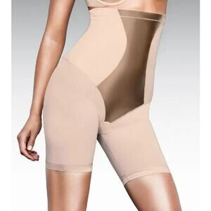 Maidenform Shaper Brief Large Mid Thigh High Rise Waist Easy Up Shapewear Tan